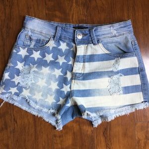 Chiqle- Distressed Flag Denim Shorts. Size 6